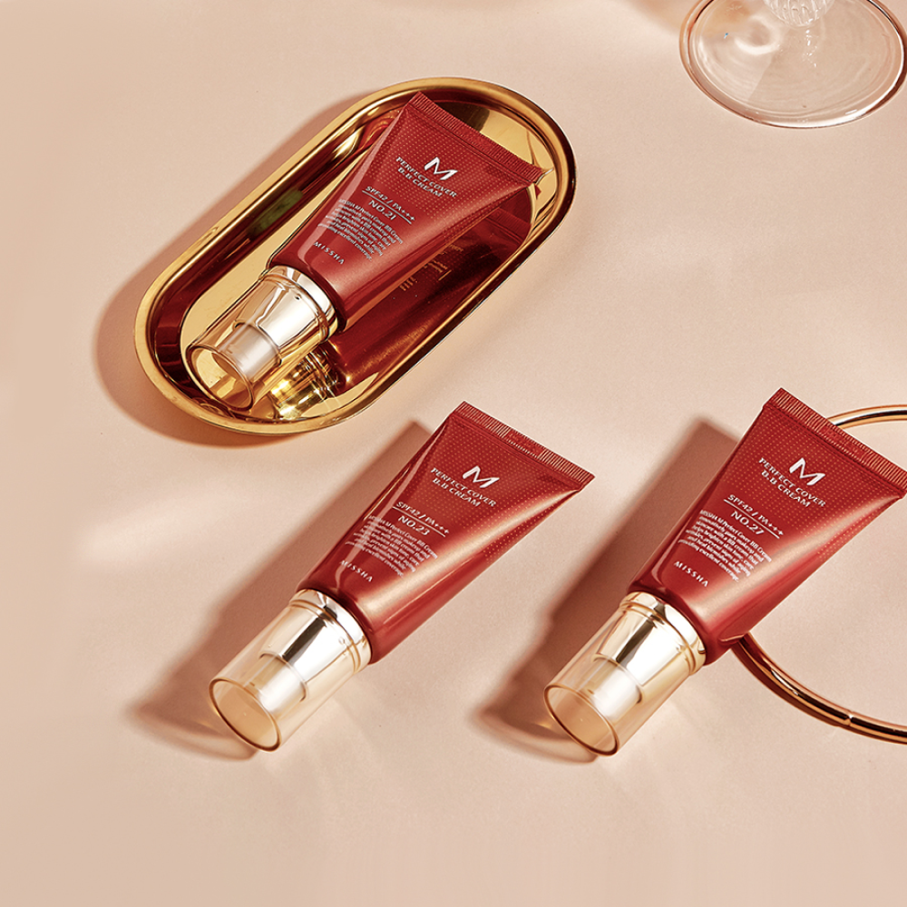 MISSHA M Perfect Cover BB Cream  indicating medium to high coverage MISSHA M Perfect Cover BB Cream  indicating medium to high coverage