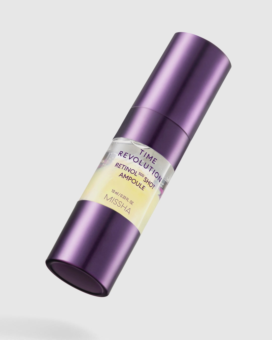 A footage of the purple ampoule of Time Revolution Night Repair Retinol Intensive Ampoule by Missha, designed for overnight skin care treatment. Footage showcases the viscosity and the texture of the product. A footage of the purple ampoule of Time Revolution Night Repair Retinol Intensive Ampoule by Missha, designed for overnight skin care treatment. Footage showcases the viscosity and the texture of the product.