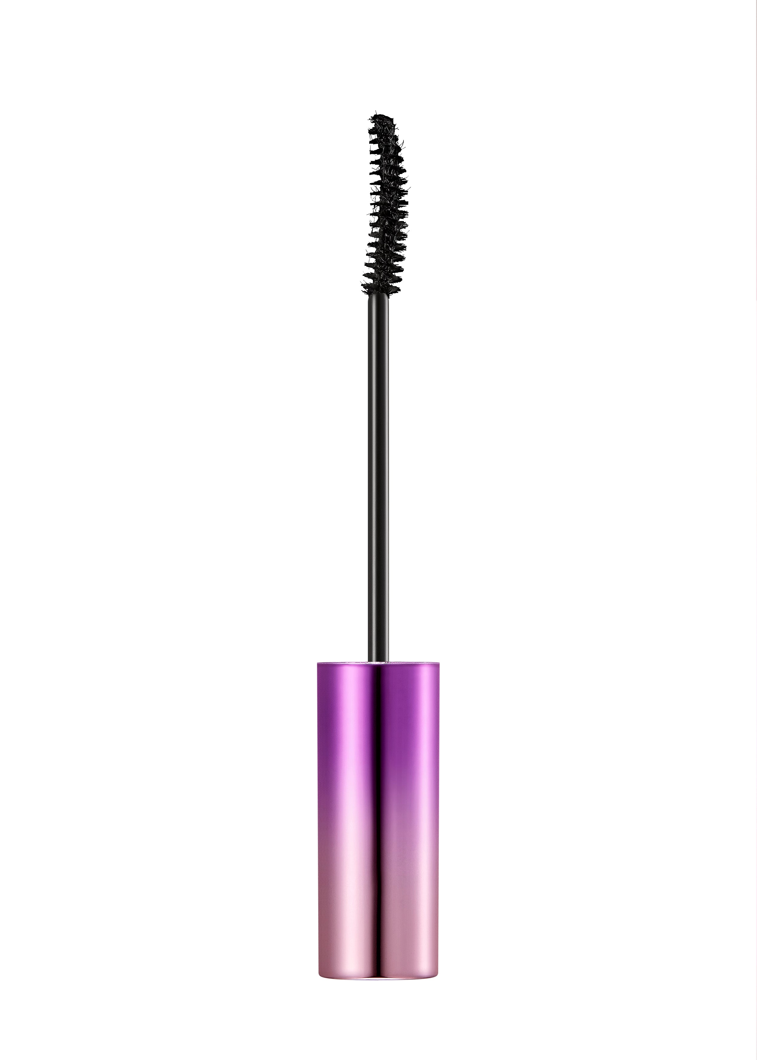 A wand of MISSHA Ultra Powerproof Thin Mascara with a brush, displayed on a reflective surface with a colorful, holographic background. A wand of MISSHA Ultra Powerproof Thin Mascara with a brush, displayed on a reflective surface with a colorful, holographic background.