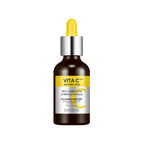 The dark amber glass dropper bottle of Missha Vita C Plus Spot Correcting & Firming Ampoule. This K-beauty serum contains Ascorbic Acid (Vitamin C) for brightening dark spots, promoting an even skin tone, and providing a firming effect.