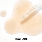 Close-up of beige liquid with a dropper labeled 'Texture' on a white background