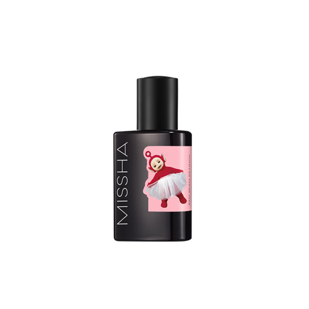 MISSHA Red Bean Retinol Pore Reset Ampoule bottle featuring a Teletubbies character in a white tutu on a pink label.