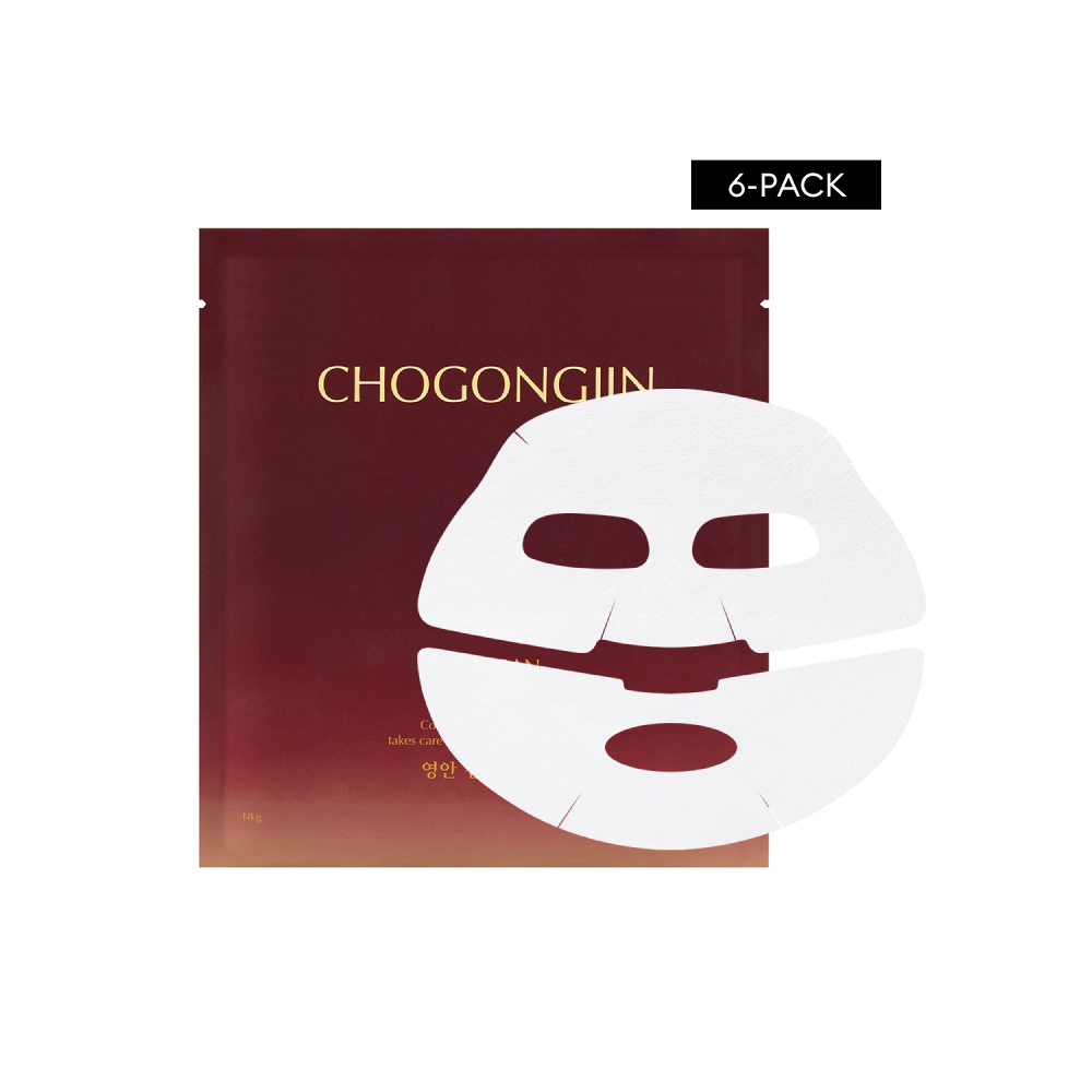 Packaging of Chogongjin Youngan Jin Mask with one sheet mask displayed in front, indicating a 6-pack quantity.