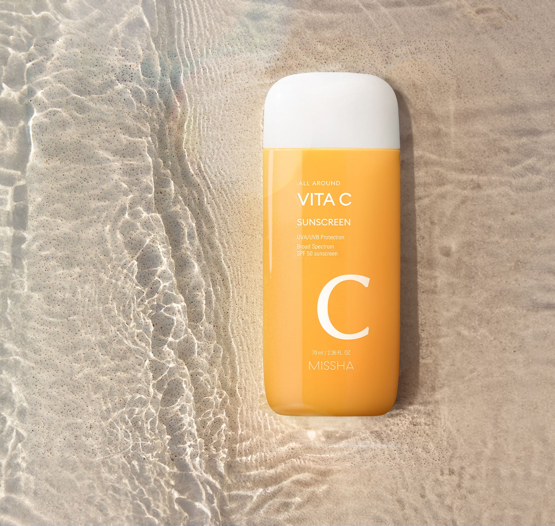 MISSHA VITA C Sunscreen available in multiple shades, offering adaptable coverage and a natural finish while providing antioxidant protection and hydration for all skin types.