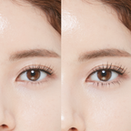 Before and after shot of model using mascara
