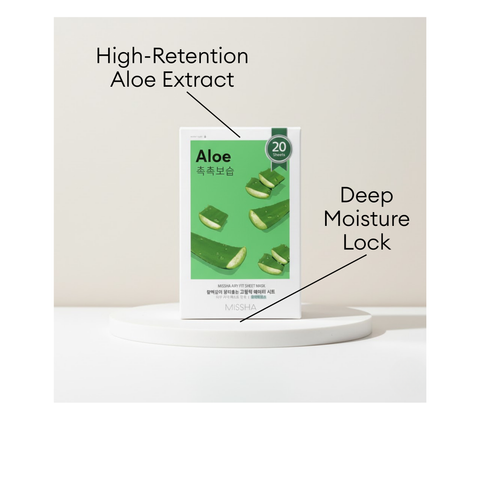 MISSHA Airy Fit Sheet Mask with high-retention Aloe Extract for deep moisture lock.