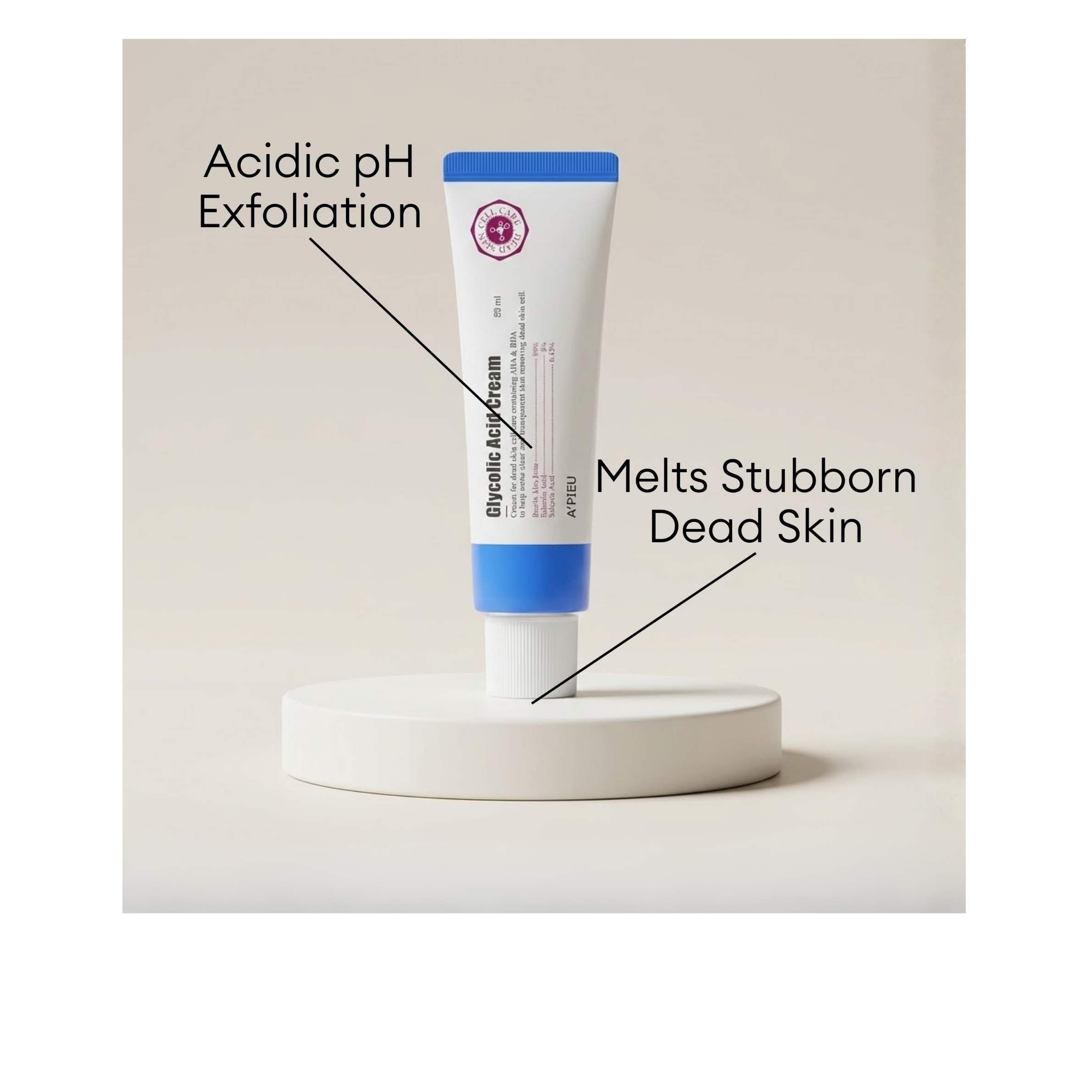 A'pieu Glycolic Acid Cream for acidic pH exfoliation to melt stubborn dead skin cells.