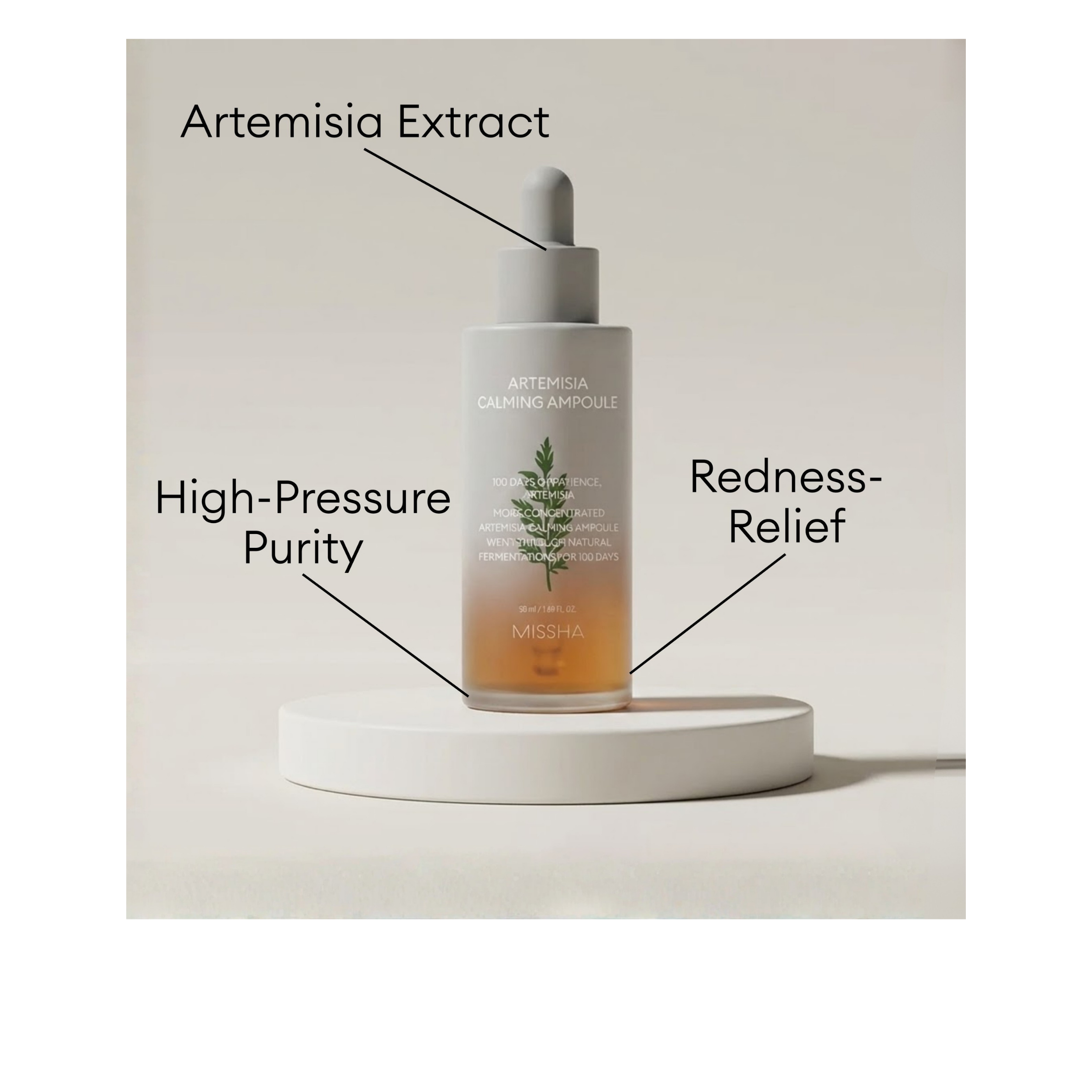MISSHA Artemisia Calming Ampoule featuring Artemisia Extract for targeted redness-relief.