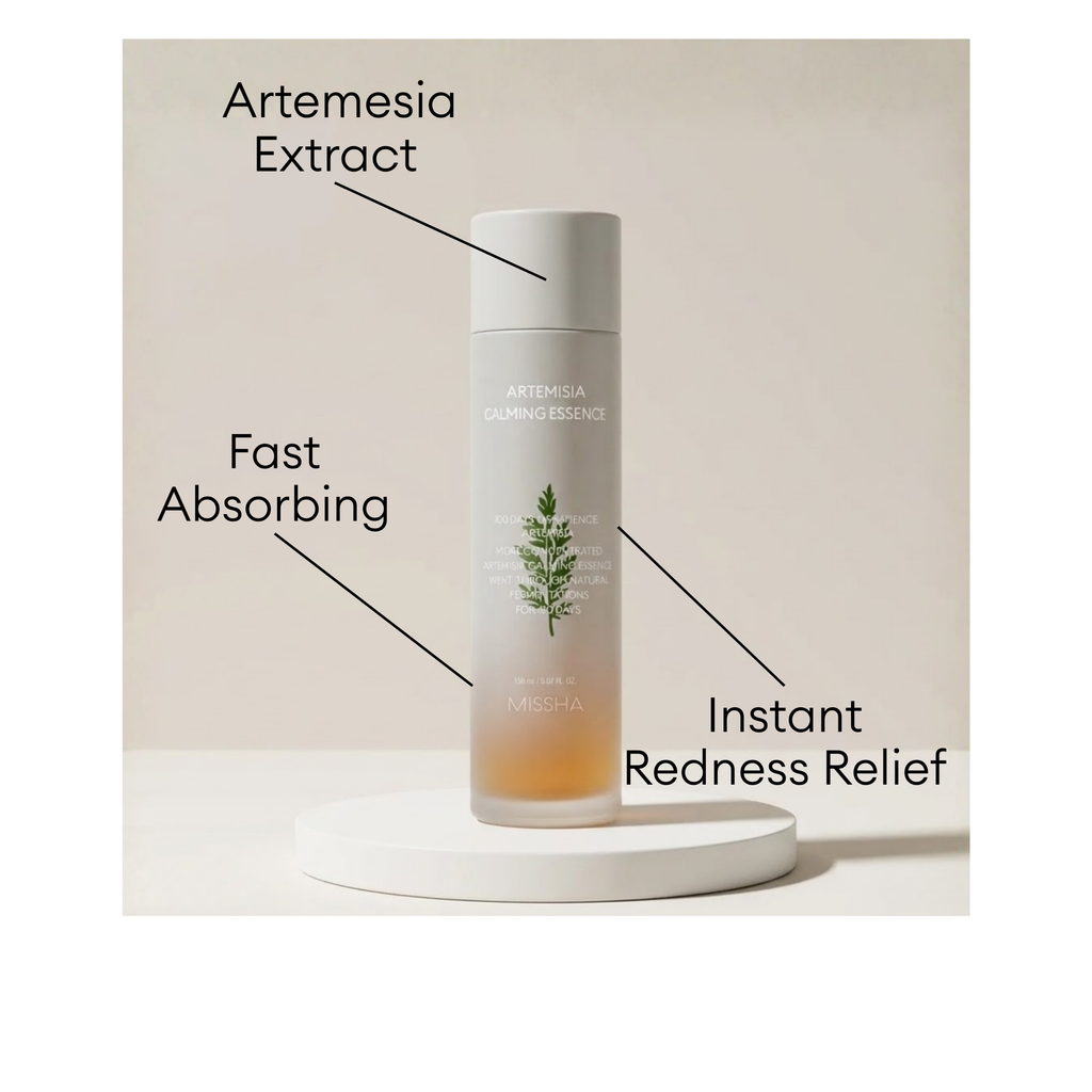 MISSHA Artemisia Calming Essence with 100% Artemisia extract for fast-absorbing instant redness relief.