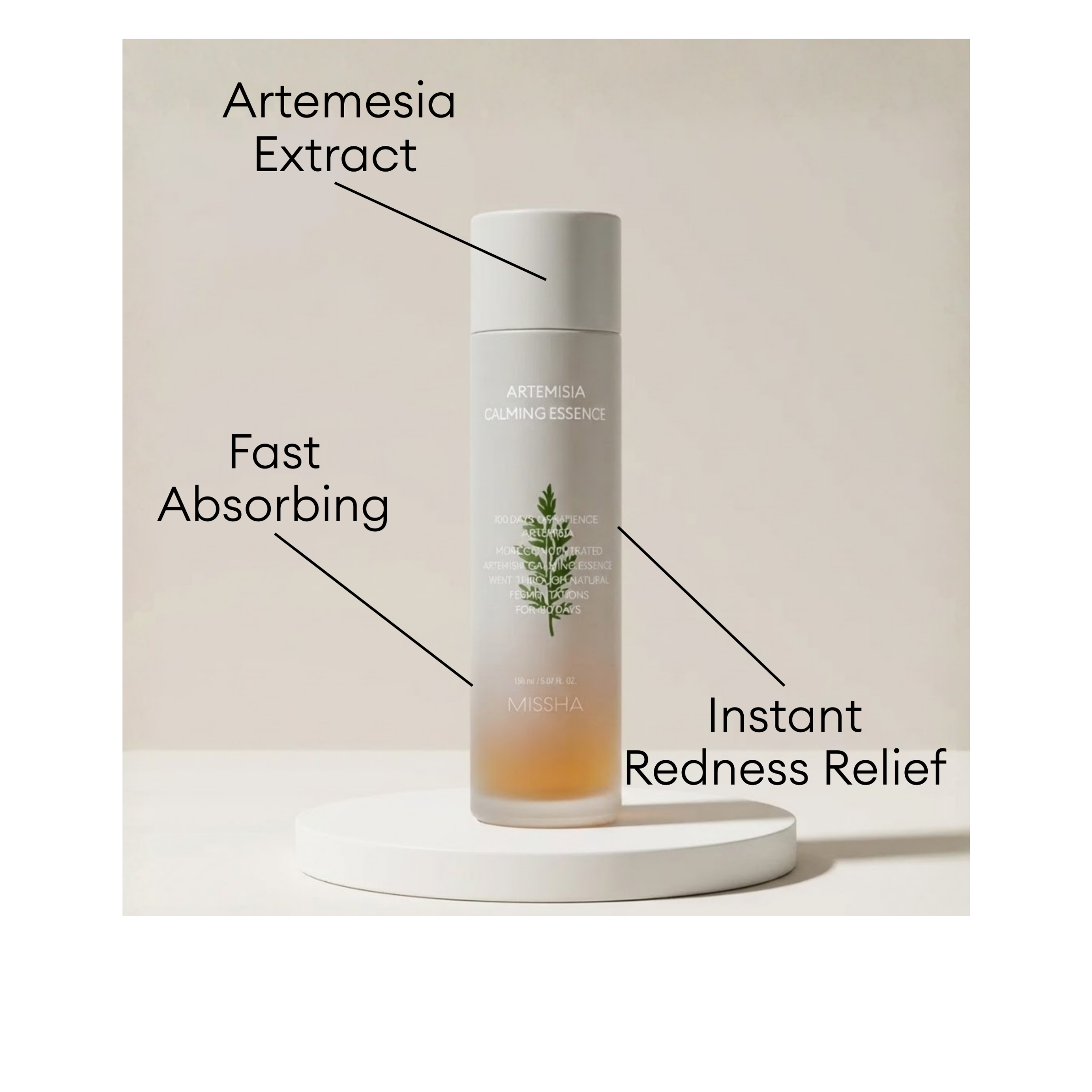 MISSHA Artemisia Calming Essence with 100% Artemisia extract for fast-absorbing instant redness relief.