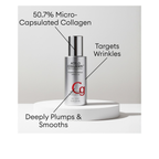 MISSHA Atelo Collagen 500 Power Plumping Ampoule featuring 50.7% micro-capsulated collagen to target wrinkles and deeply plump skin.