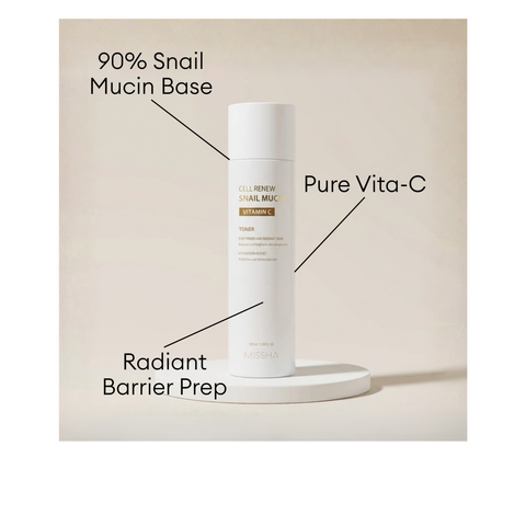 MISSHA Cell Renew Snail Mucin Vitamin C Toner with 90% snail mucin base and pure Vita-C for more radiant skin