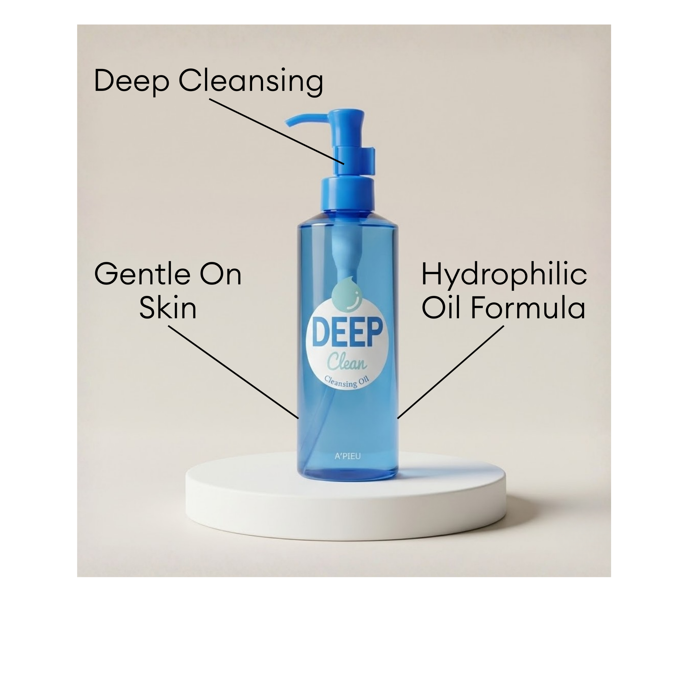 A'pieu Deep Clean Cleansing Oil featuring a hydrophilic oil formula for deep cleansing that is gentle on skin.