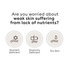 MISSHA skincare infographic showing concerns of weak skin lacking nutrients, including nutrient deficiency, loss of elasticity, and dry skin
