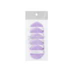 A pack of five purple Missha glow layering puff makeup puffs, packaged in a clear plastic bag with a hanging header.