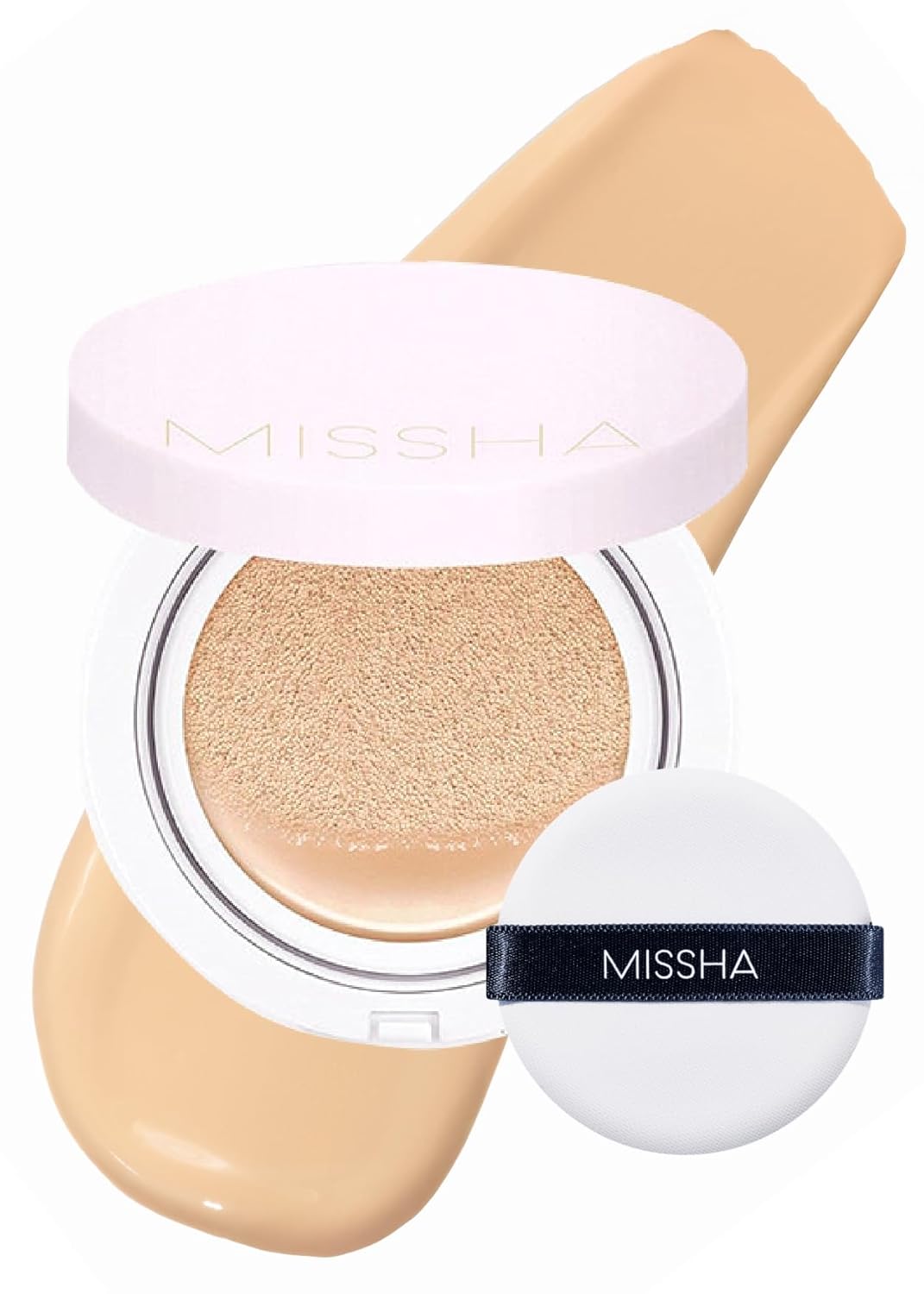 Missha cosmetic compact with a white lid on a white background