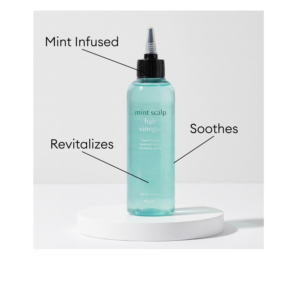 A'pieu Mint Scalp Hair Vinegar bottle, a refreshing mint-infused treatment that helps revitalize and soothe the scalp.