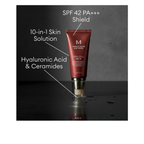 MISSHA M Perfect Cover BB Cream SPF 42 PA+++ with hyaluronic acid and ceramides for a 10-in-1 skin solution.