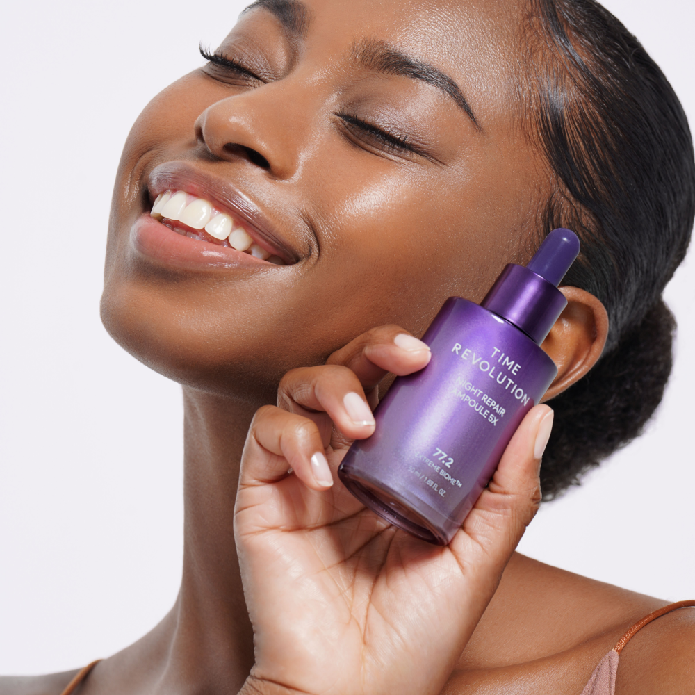 MISSHA Time Revolution Night Repair Ampoule 5X, Korean serum that improves elasticity and dark spots,helps firm skin,brightens skin overnight with model
