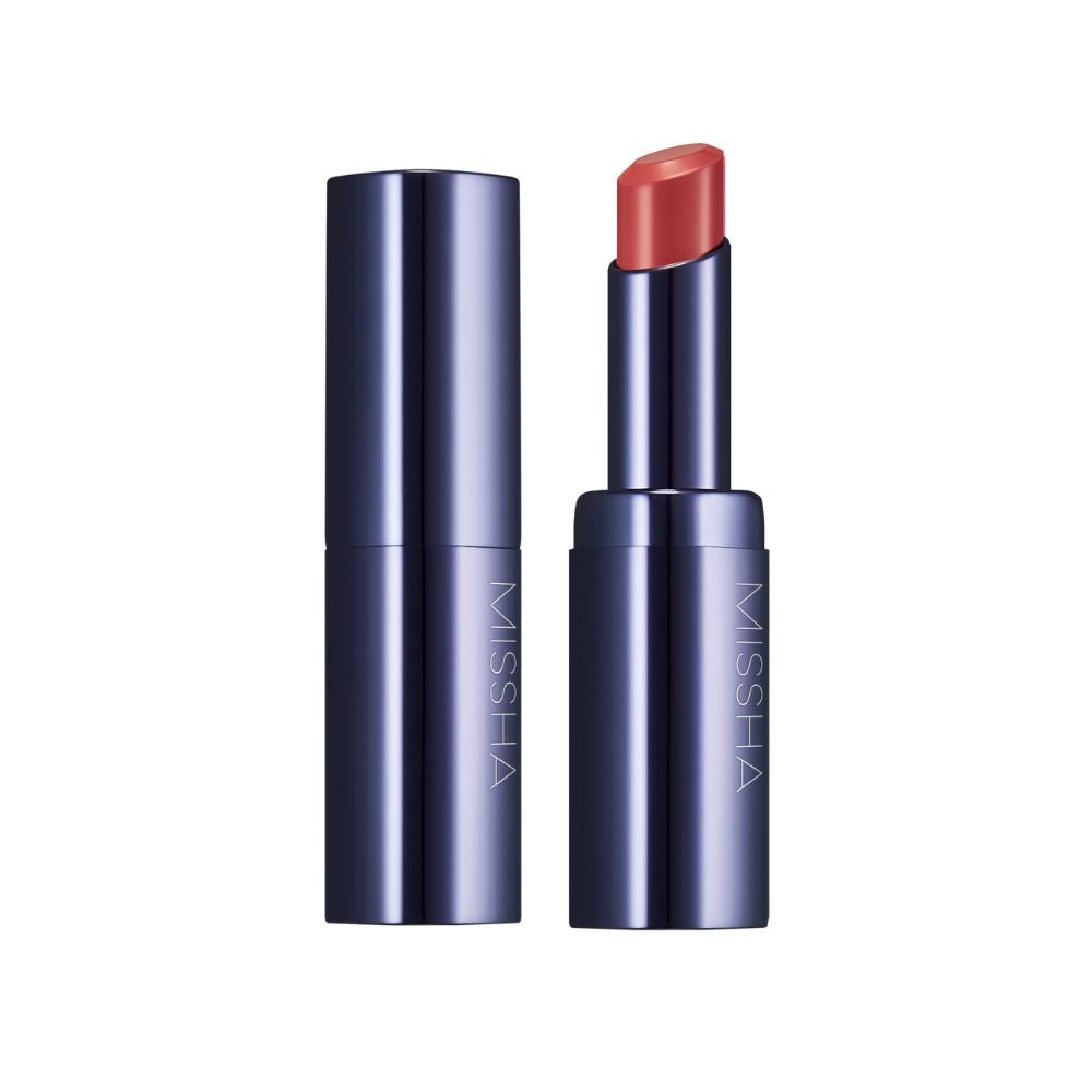 A collection of MISSHA brand lipsticks in various shades, displayed horizontally in tubes with the brand name visible.
