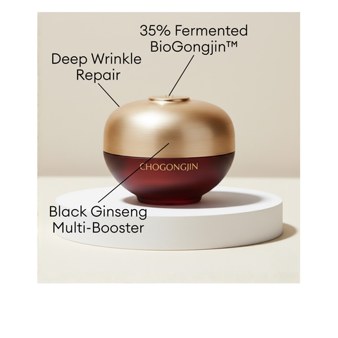 CHOGONGJIN Sosaeng Jin Cream jar with 35% Fermented BioGongjin and Black Ginseng Multi-Booster for deep wrinkle repair.