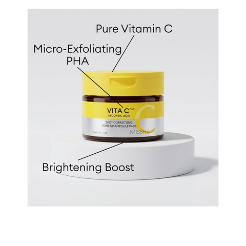 MISSHA Vita C Plus Spot Correcting Tone Up Ampoule Pads with Pure Vitamin C and Micro-Exfoliating PHA.