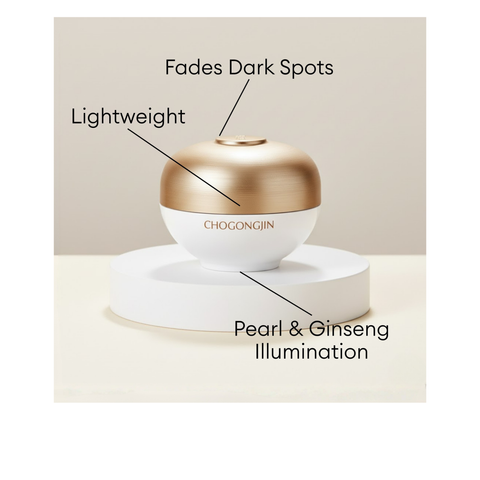 CHOGONGJIN Sulbon Jin Dark Spot Correcting Cream jar with Pearl and Ginseng Illumination to fade dark spots with a lightweight feel.