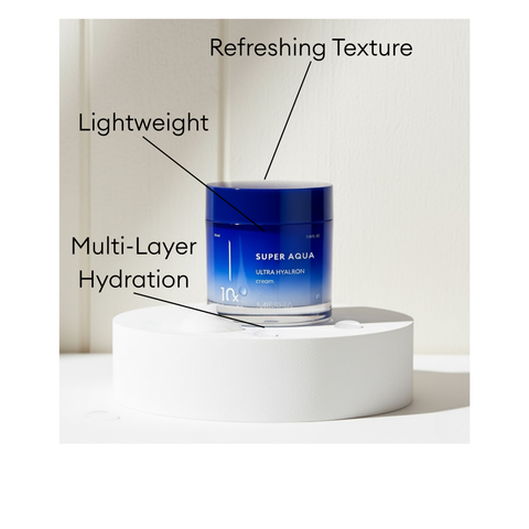 MISSHA Super Aqua Ultra Hyalron Cream jar providing multi-layer hydration with a lightweight, refreshing texture.