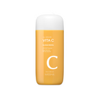 A bottle of All Around Vita C Sunscreen (SPF 50) with a yellow label, primarily designed for skin care.