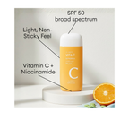 MISSHA All Around Vita C Sunscreen SPF 50 broad spectrum with Vitamin C and Niacinamide for a light, non-sticky feel.