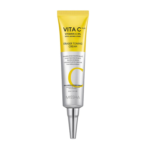 MISSHA Vita C Plus Eraser Toning Cream, Korean brightening cream with 8% Vitamin C derivative that erases dark spots