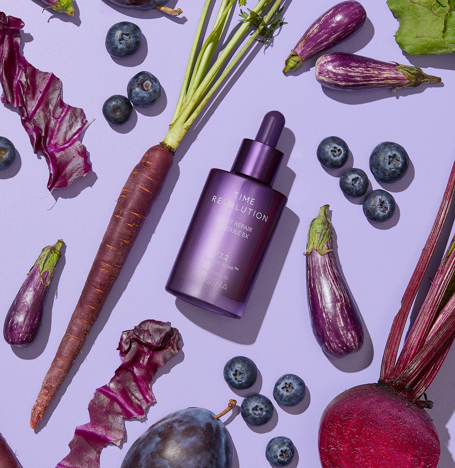 MISSHA Time Revolution Night Repair Ampoule 5X, Korean serum that improves elasticity and dark spots,helps firm skin,brightens skin overnight with model