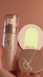 A closed container of Missha Glow Skin Balm with the Glow Spray and Glow Cushion
