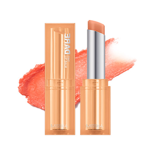 Three shades of Dare Tint Lip Balm by Missha, displayed horizontally. From left to right, the shades are Pink Chou, Dewy Berry, and Coral Look, with an open lip balm stick showing the product in use.