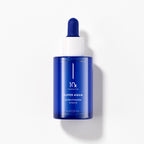 A blue glass ampoule with a dropper, labeled 'Missha Super Aqua Ultra Hyalron Ampoule' against a white background.