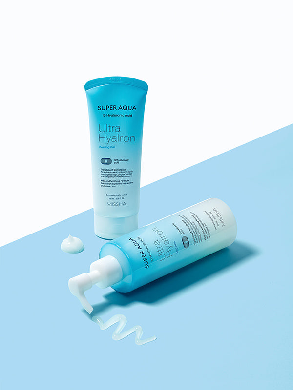 MISSHA Super Aqua Ultra Hyalron Peeling Gel, Korean peeling gel used for gentle or mild exfoliation, leaves skin feeling soft